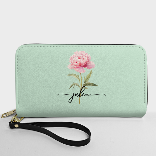 Custom Name & Birth Flower Birthday Gift For Her, Sisters, Daughter, Friends - Personalized Wallet