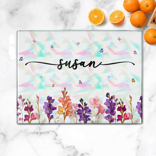 Custom Name & Birth Flower Faux Pressed Flower - Personalized Cutting Board