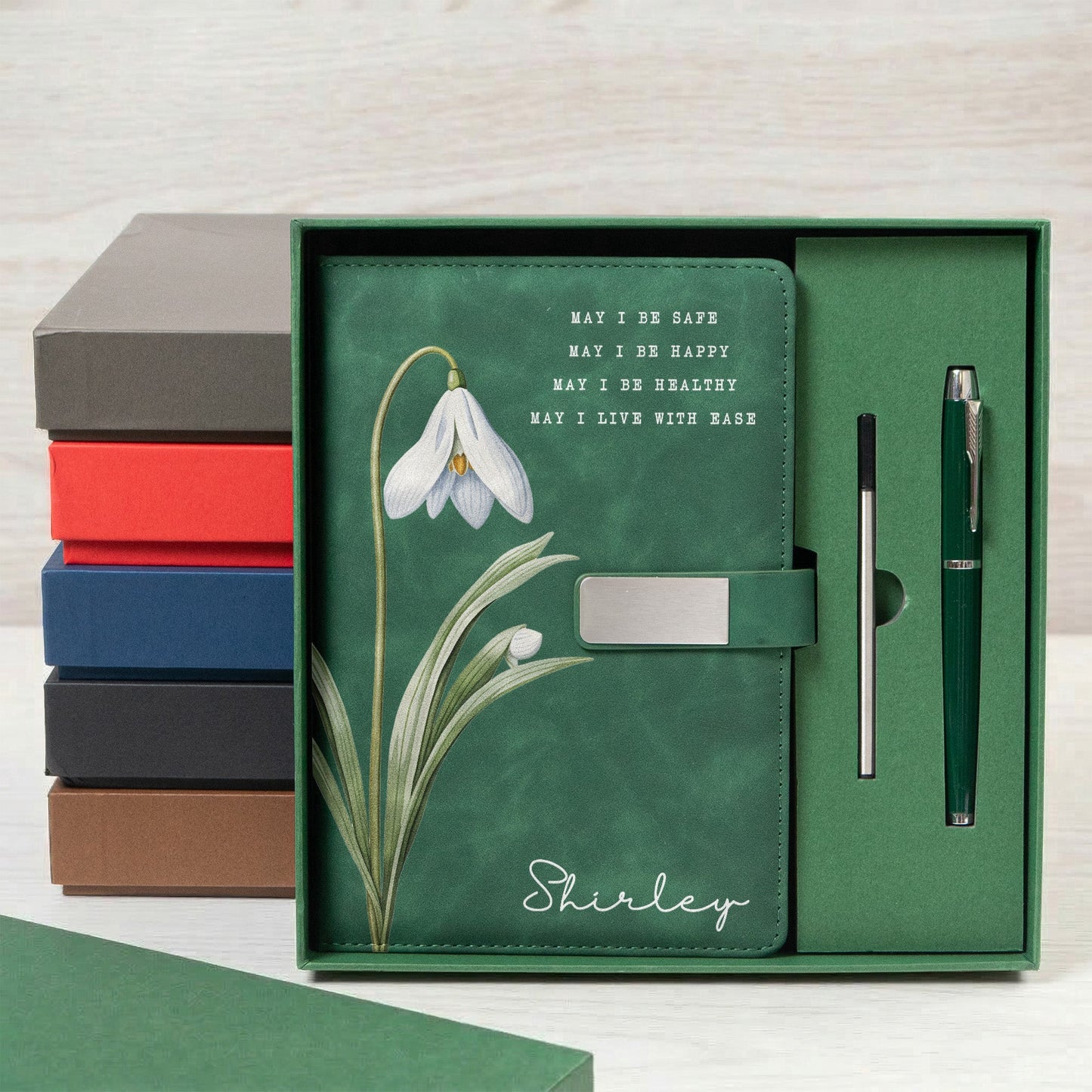 Custom Name, Birth Flower, Metta Prayer - Personalized Notebook Set
