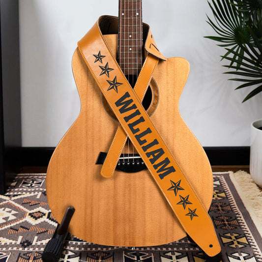 Custom Name, Guitar Lover - Personalized Leather Guitar Strap