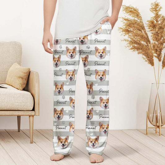 Custom Pet Face Striped Pattern Gift For Pet Lovers - Personalized Lounge Pants