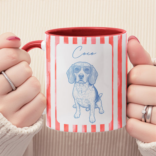 Custom Pet Portraied Sketch Line Art Striped Pattern - Personalized Mug