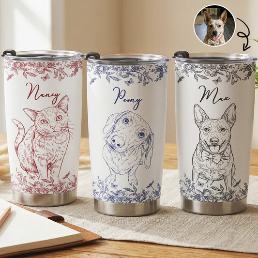 Custom Pet Portrait Cup Gift For Dog Lover, Cat Lover - Personalized Tumbler Cup