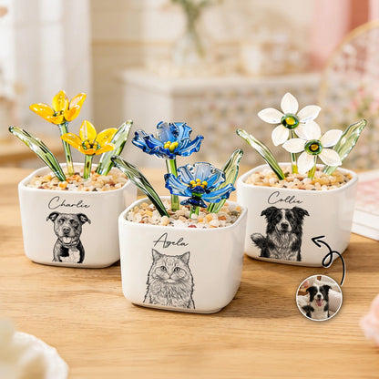 Custom Pet Portrait Pencil Sketch - Personalized Plant Pot