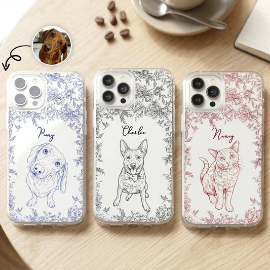 Custom Pet Portrait Phone Case For Dog Lover, Cat Lover - Personalized Phone Case