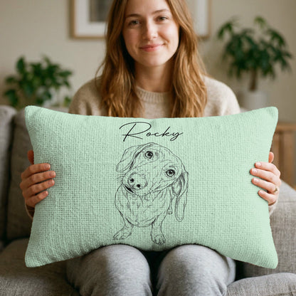 Custom Pet Portrait Sketch Line Art Gift For Dog Lover, Cat Lover - Personalized Pillow Cover