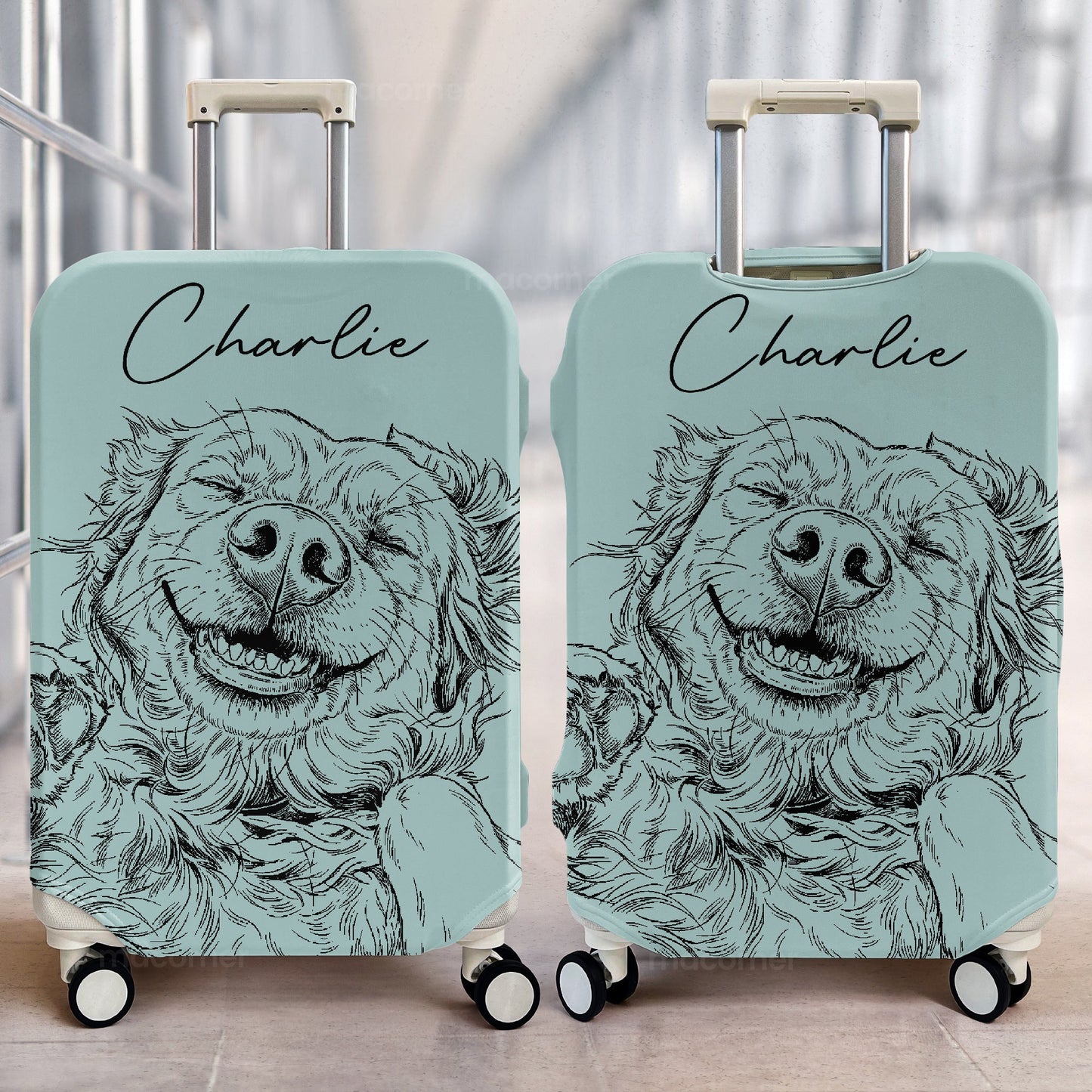 Custom Pet Portrait Sketch Line Art - Personalized Luggage Cover