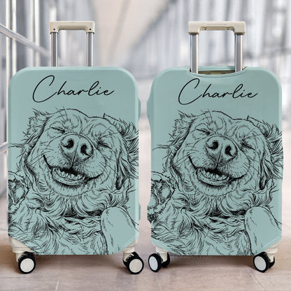 Custom Pet Portrait Sketch Line Art - Personalized Luggage Cover