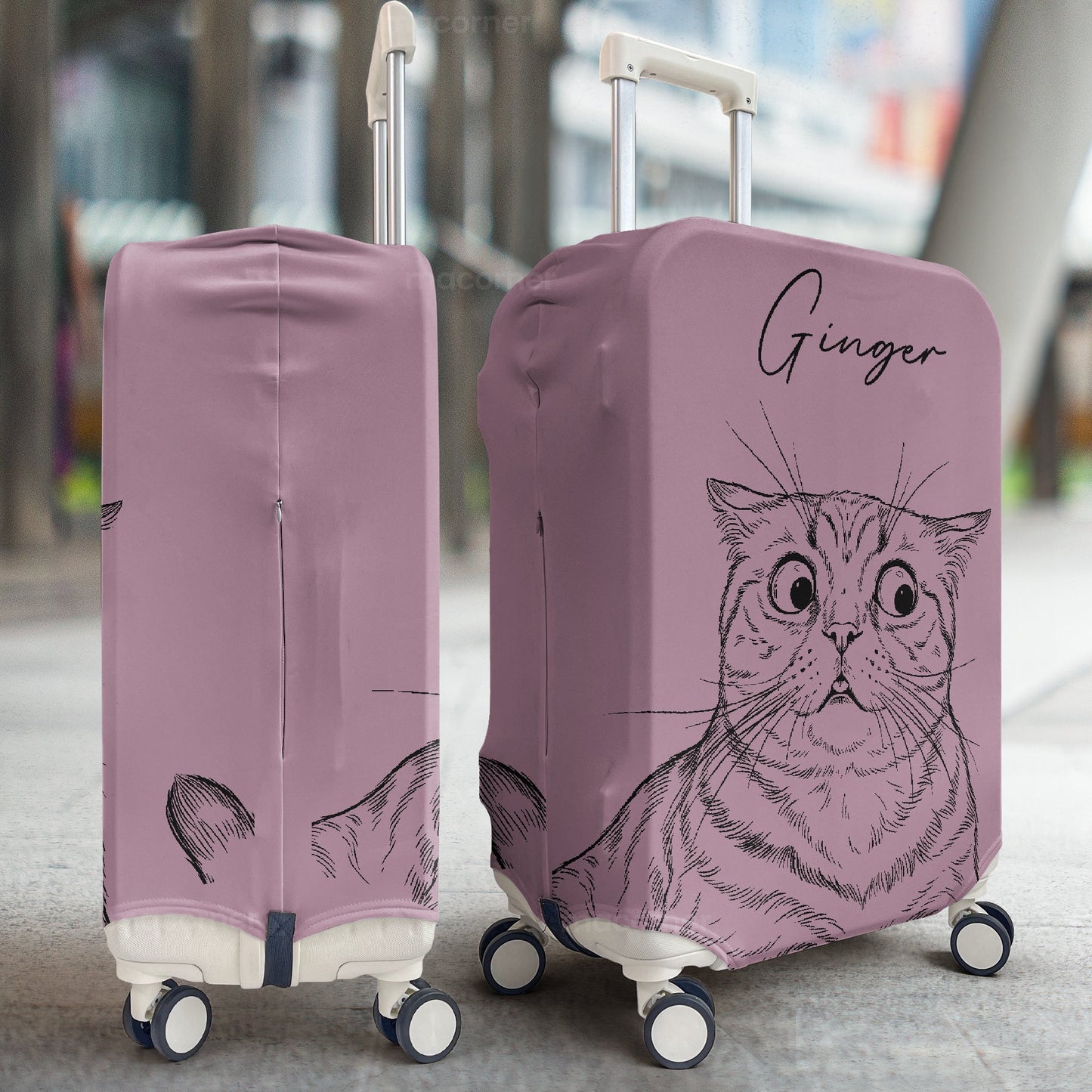 Custom Pet Portrait Sketch Line Art - Personalized Luggage Cover