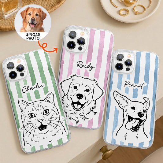 Custom Pet Portrait Stripes Pattern - Personalized Phone Case