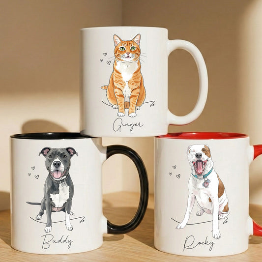 Custom Pet Portrait Watercolor Gift For Dog Lover, Cat Lover - Personalized Mug