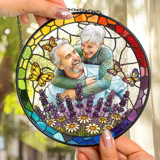 Custom Photo Couple Anniversary Gift For Her, Him - Personalized Window Hanging Suncatcher