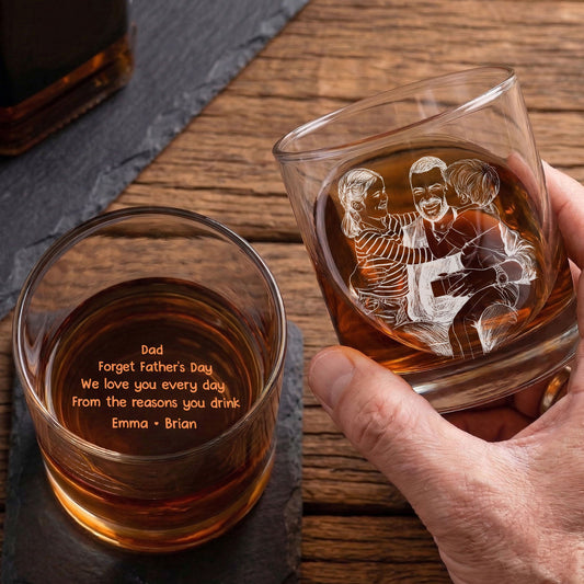 Father's Day Gifts, Custom Photo Father's Day Gift For Dad, Husband - Personalized Whiskey Glass