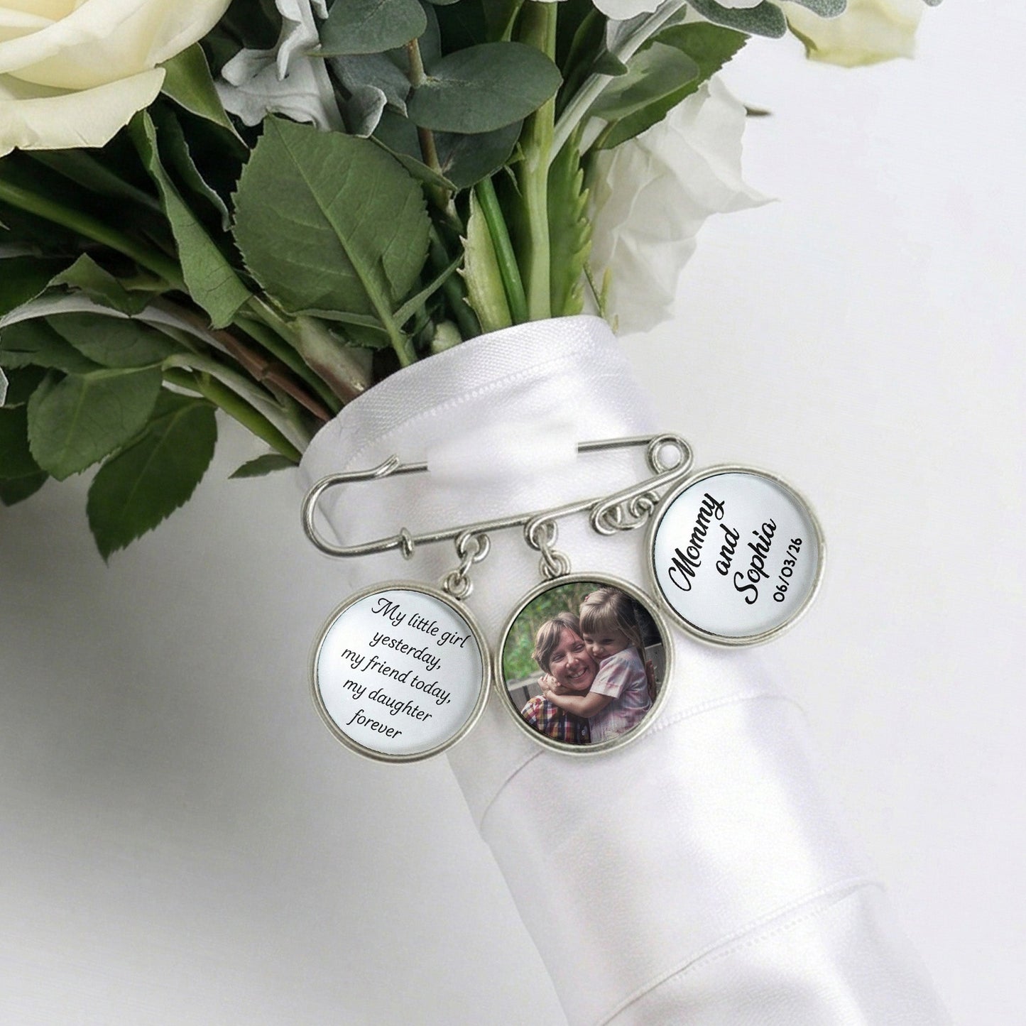Custom Photo Gift For Bride Groom Wedding Day - Personalized Lapel Pin With Charms