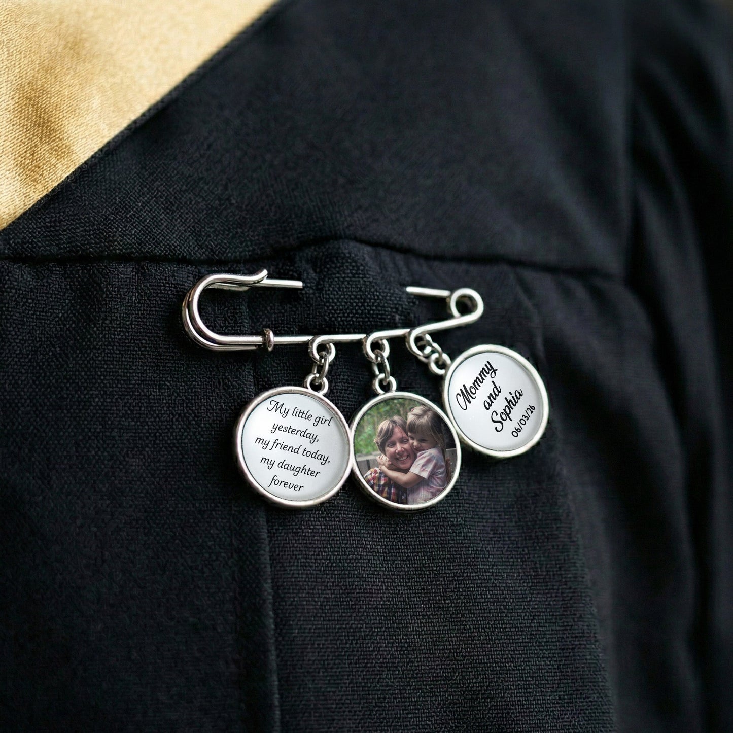Custom Photo Gift For Bride Groom Wedding Day - Personalized Lapel Pin With Charms