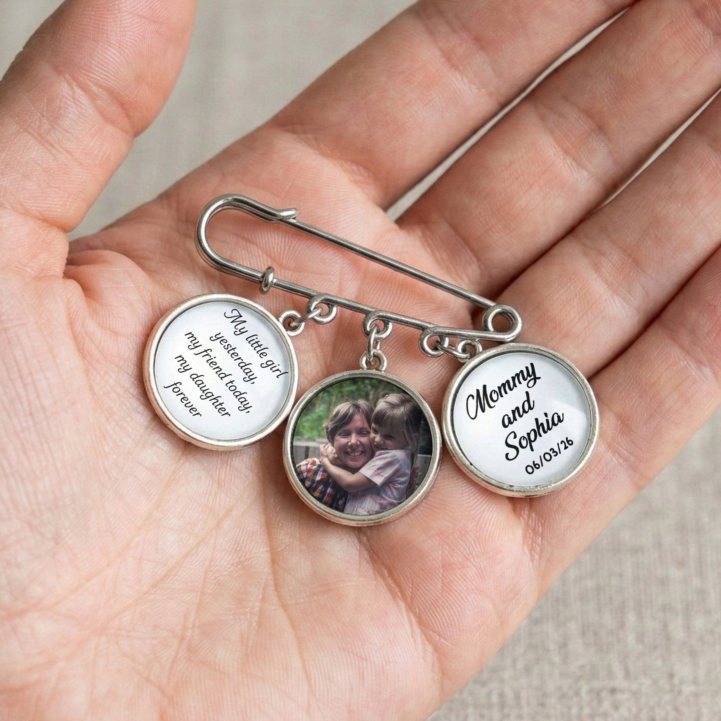 Custom Photo Gift For Bride Groom Wedding Day - Personalized Lapel Pin With Charms