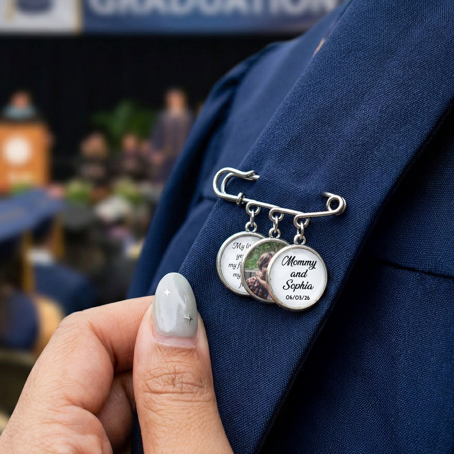 Custom Photo Gift For Bride Groom Wedding Day - Personalized Lapel Pin With Charms