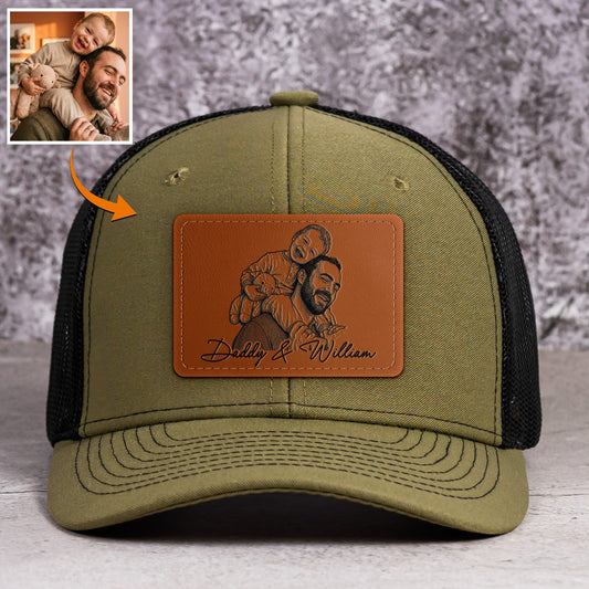 Father's Day Gifts, Custom Photo Sketch Line Art Father's Day Gift For Dad, Husband - Personalized Cap