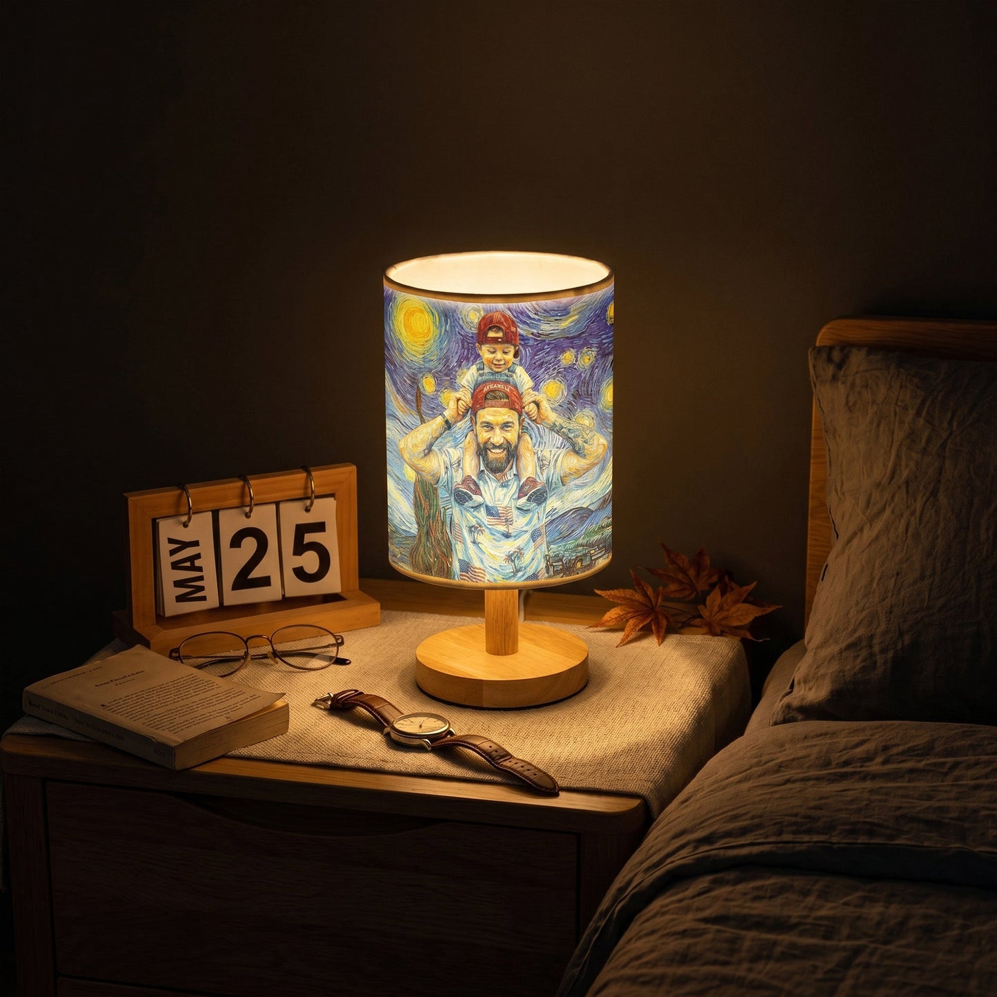 Custom Photo Van Gogh Style Father's Day Gift For New Dad, Husband - Personalized Fabric Lamp