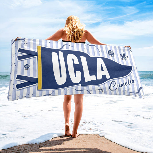 Custom School Pennant Flag Graduation Gift - Personalized Beach Towel