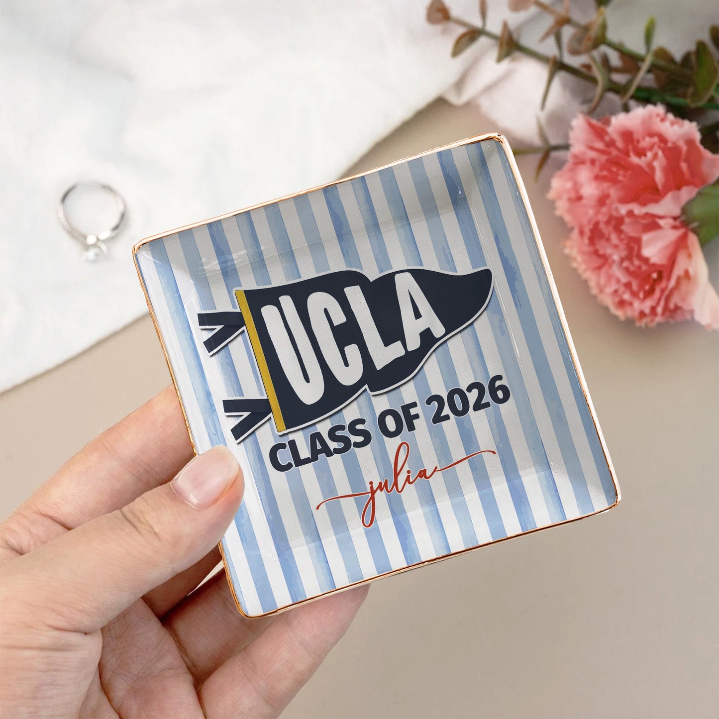 Custom School Pennant Flag - Personalized Jewelry Dish
