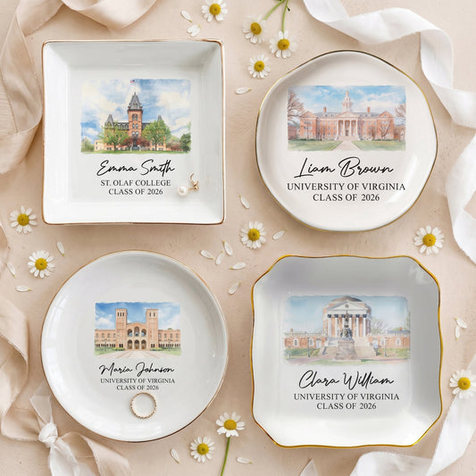 Custom University Photo College Graduation Gift School Logo For Her, Daughter, Friends - Personalized Jewelry Dish