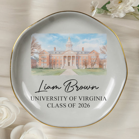 Custom University Photo College Graduation Gift School Logo For Her, Daughter, Friends - Personalized Jewelry Dish