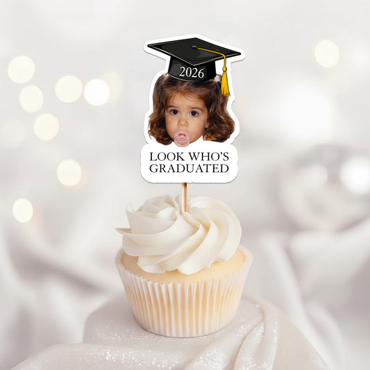 Custom Vintage Childhood Photo Graduation Party Gifts - Personalized Cupcake Toppers