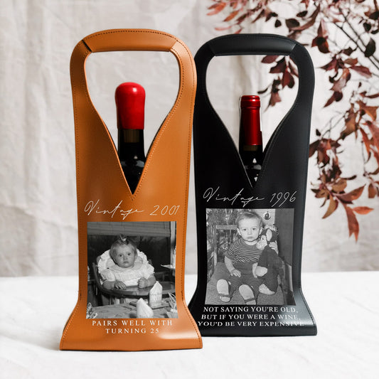 Custom Vintage Photo Trend Birthday Gift For Her, Him, Friends, Family - Personalized Leather Wine Bag