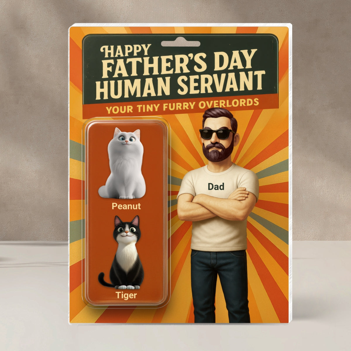 Happy  Human Servant Cat Dad Custom Action Figure Personalized Acrylic Block Plaque