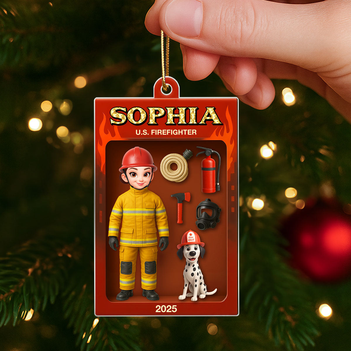 Firefighter Action Figure 3D Effect Personalized Acrylic Ornament - Special Gift For The Brave Firefighter