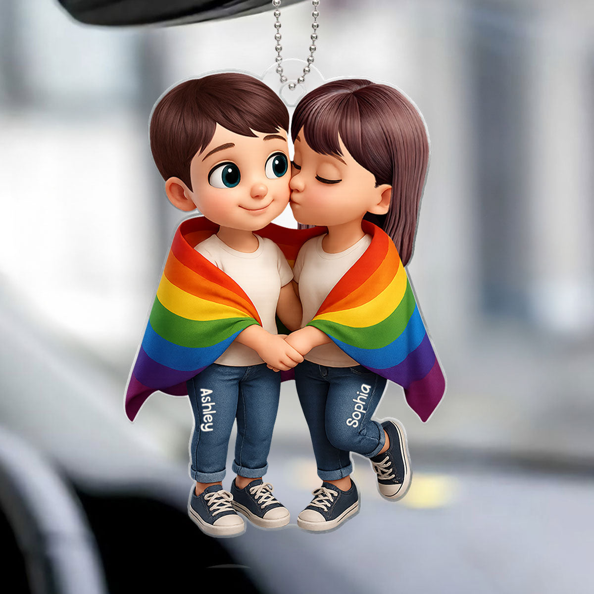 Pride Month LGBTQ+ Couple Love Is Love Personalized Acrylic Car Hanger, Gift For Couple