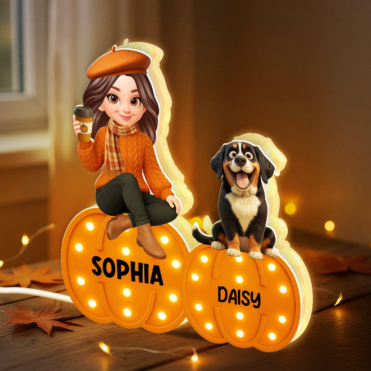 Fall Season Dog Mom Marquee Pattern Texture Pumpkins Personalized LED Light Box