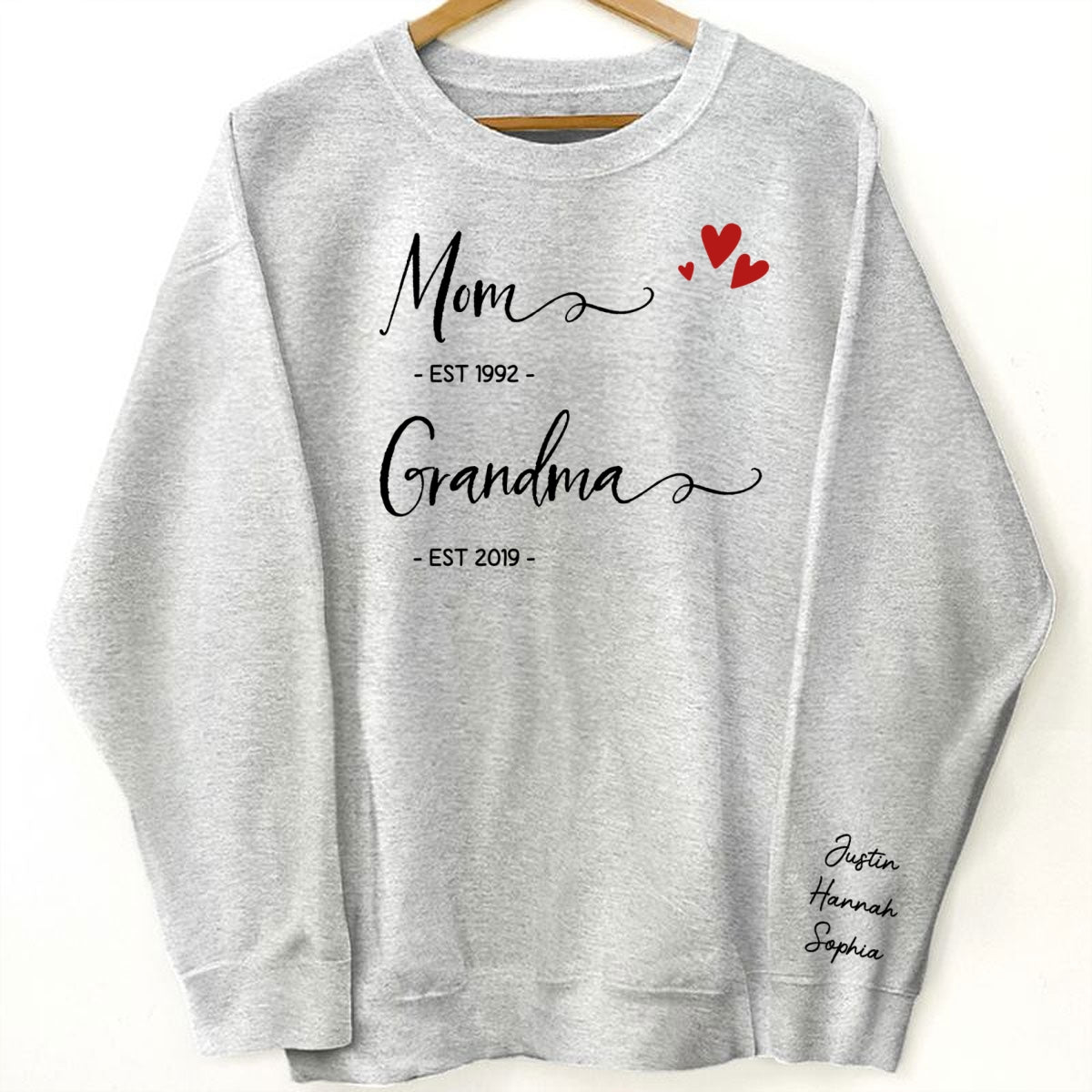 Mom Grandma Est Date, Gift, Personalized Sleeve Printed Sweatshirt