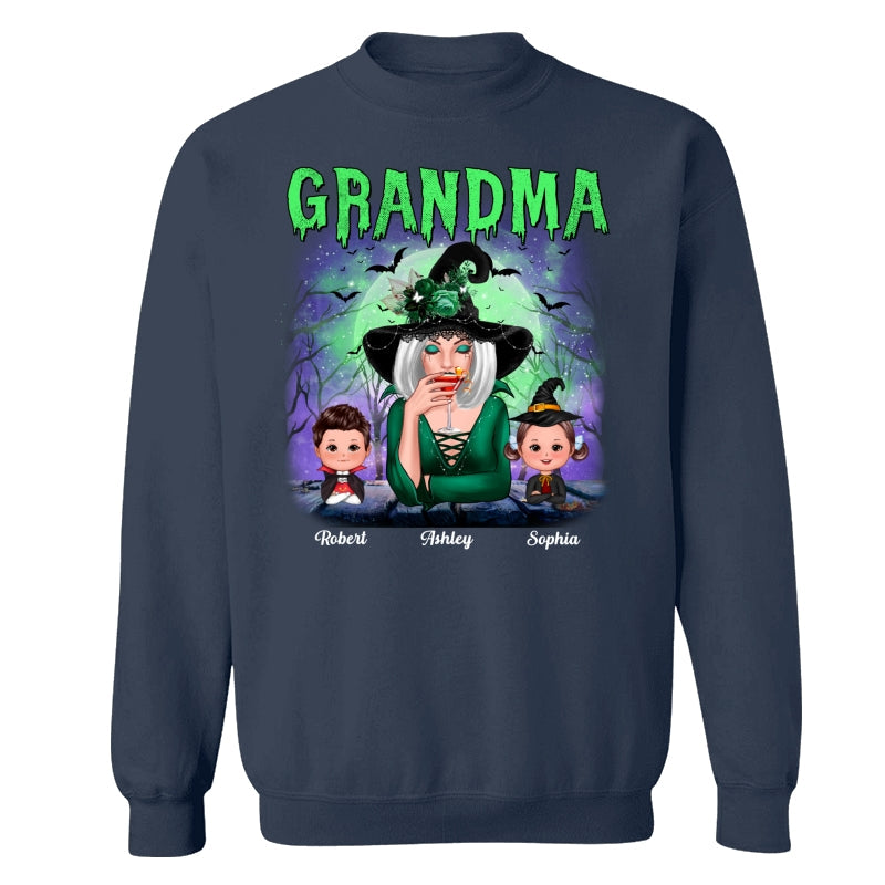 Halloween Neon Green And Purple Grandma With Grandkids Personalized Shirt
