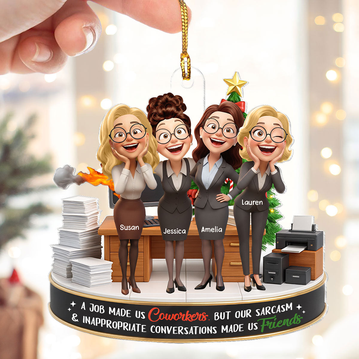 A Job Made us Coworkers - Personalized Acrylic Ornament - Funny Christmas Gift for Work Besties
