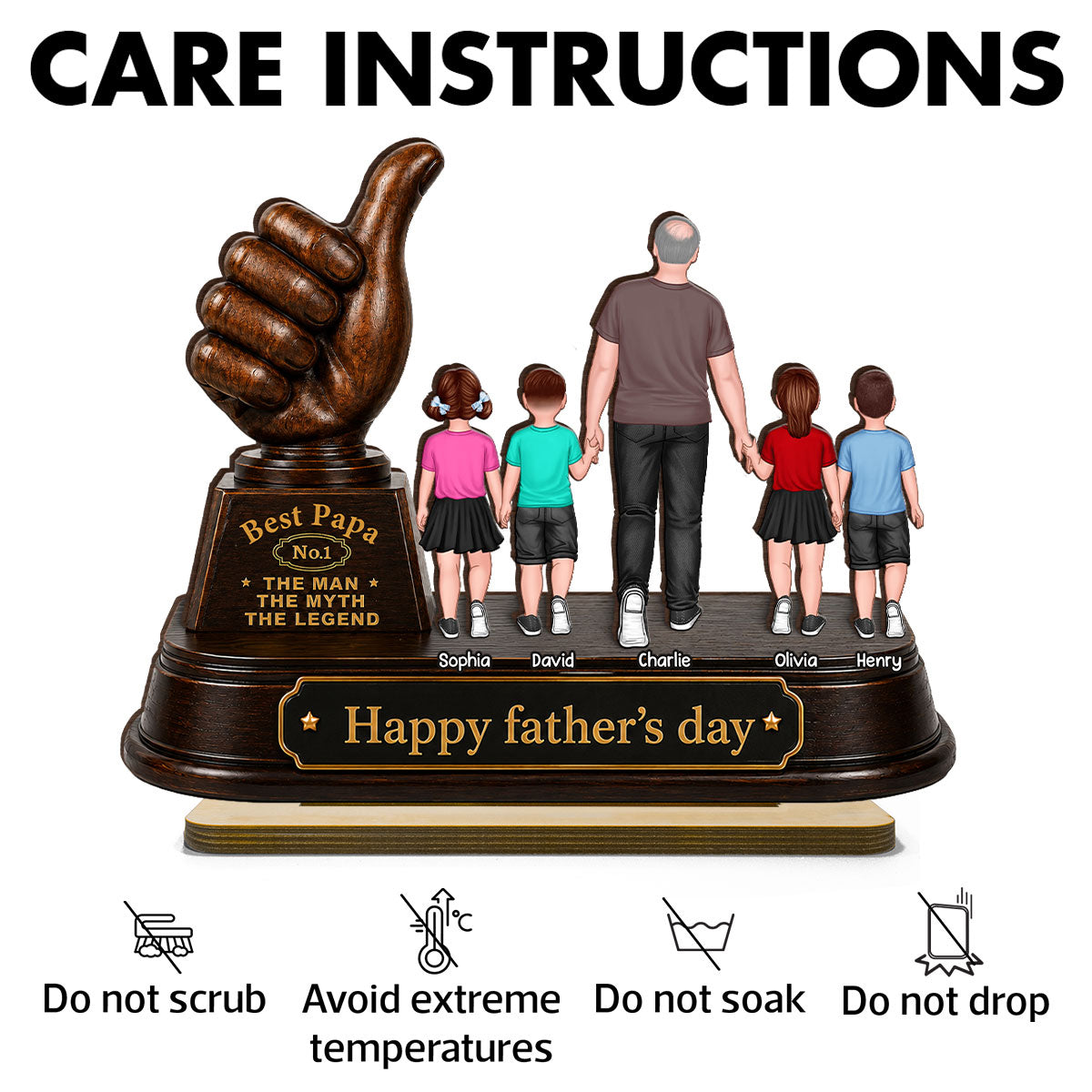 No. 1 Dad Grandpa Trophy - Personalized 2-Layered Wooden Plaque -  Gift for Dad, Husband