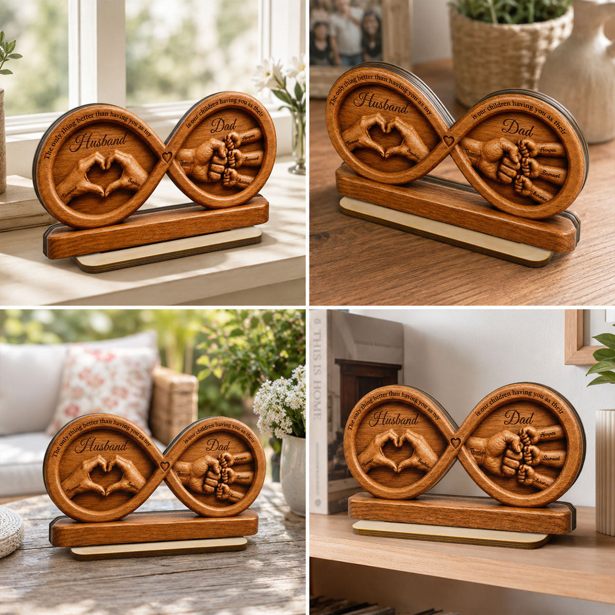 Infinity Love Husband And Dad Fist Bump 2D Flat - Personalized 2-Layered Wooden Plaque -  Gift For Dad, Husband