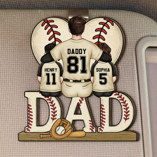 Father's Day Gifts, Dad Baseball Team - Personalized Wooden Car Visor Clip