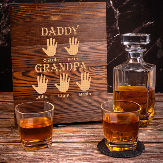 Father's Day Gifts, Dad Grandpa Promoted - Father's Day Gifts Set - Personalized Whiskey Decanter Set