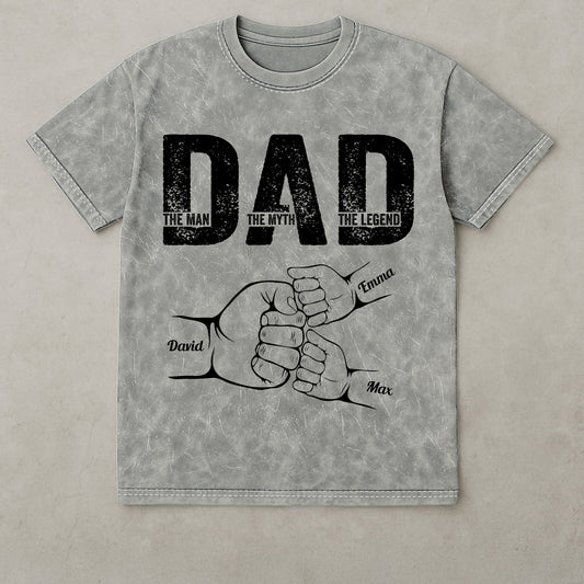 Father's Day Gifts, Dad The Man The Myth The Legend Fist Bump - Personalized Acid Wash T-Shirt