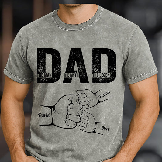 Father's Day Gifts, Dad The Man The Myth The Legend Fist Bump - Personalized Acid Wash T-Shirt