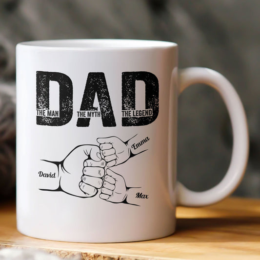 Father's Day Gifts, Dad The Man The Myth The Legend Fist Bump - Personalized Mug