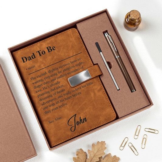 Father's Day Gifts, Dad To Be Journal For New Dad Pregnancy Announcement - Personalized Notebook Set