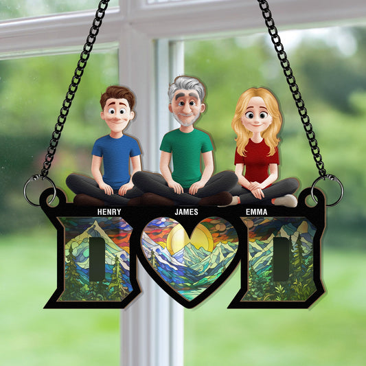 Father's Day Gifts, Dad & His Children Dad Gifts Ver 2 - Personalized Window Hanging Suncatcher Ornament
