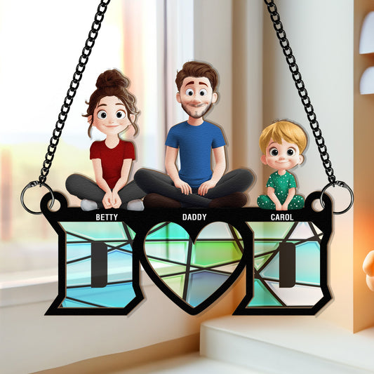 Father's Day Gifts, Dad & His Children Dad Gifts - Personalized Window Hanging Suncatcher Ornament