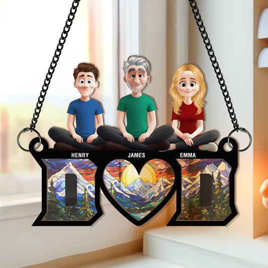 Father's Day Gifts, Dad & His Children Dad Gifts Ver 2 - Personalized Window Hanging Suncatcher Ornament