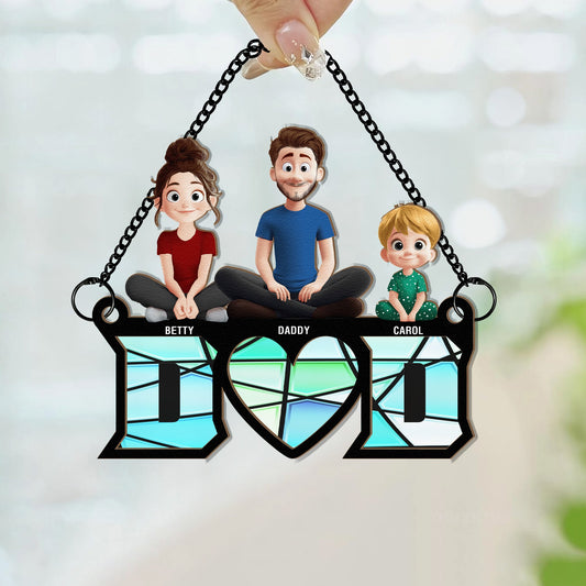 Father's Day Gifts, Dad & His Children Dad Gifts - Personalized Window Hanging Suncatcher Ornament
