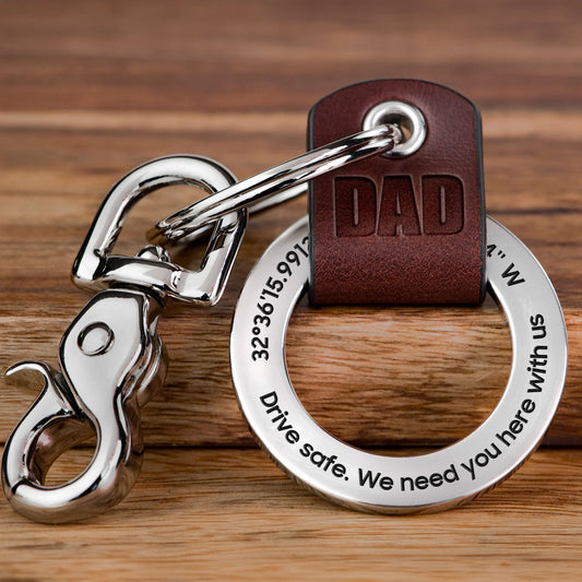 Father's Day Gifts, Dad, Drive Safe - Personalized Coordinates Keychain