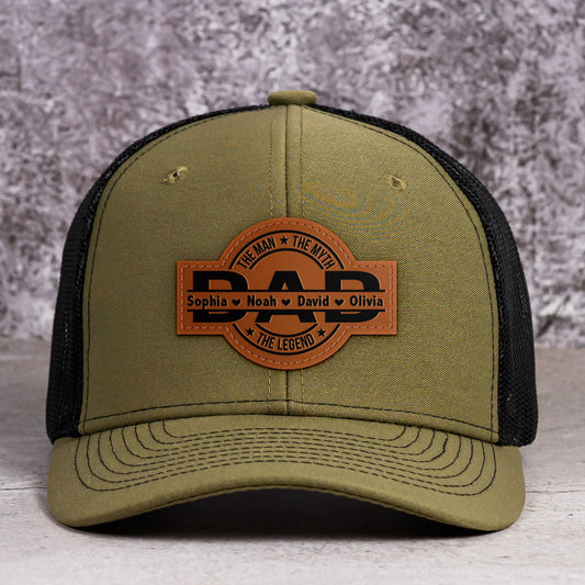 Father's Day Gifts, Dad, The Man, The Myth, The Legend - Personalized Leather Patch Hat - Gift For Dad